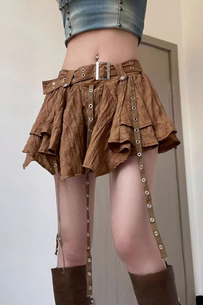 Wasteland Vintage Belt Asymmetrical Mini Skirt - Image 2