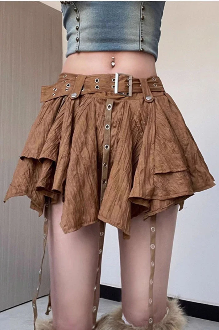 Wasteland Vintage Belt Asymmetrical Mini Skirt - Image 3
