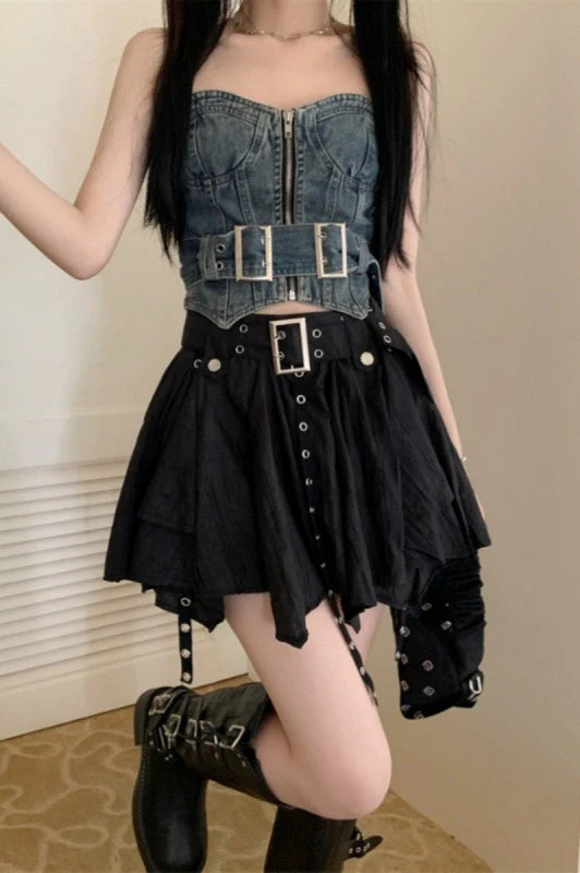 Wasteland Vintage Belt Asymmetrical Mini Skirt - Image 4
