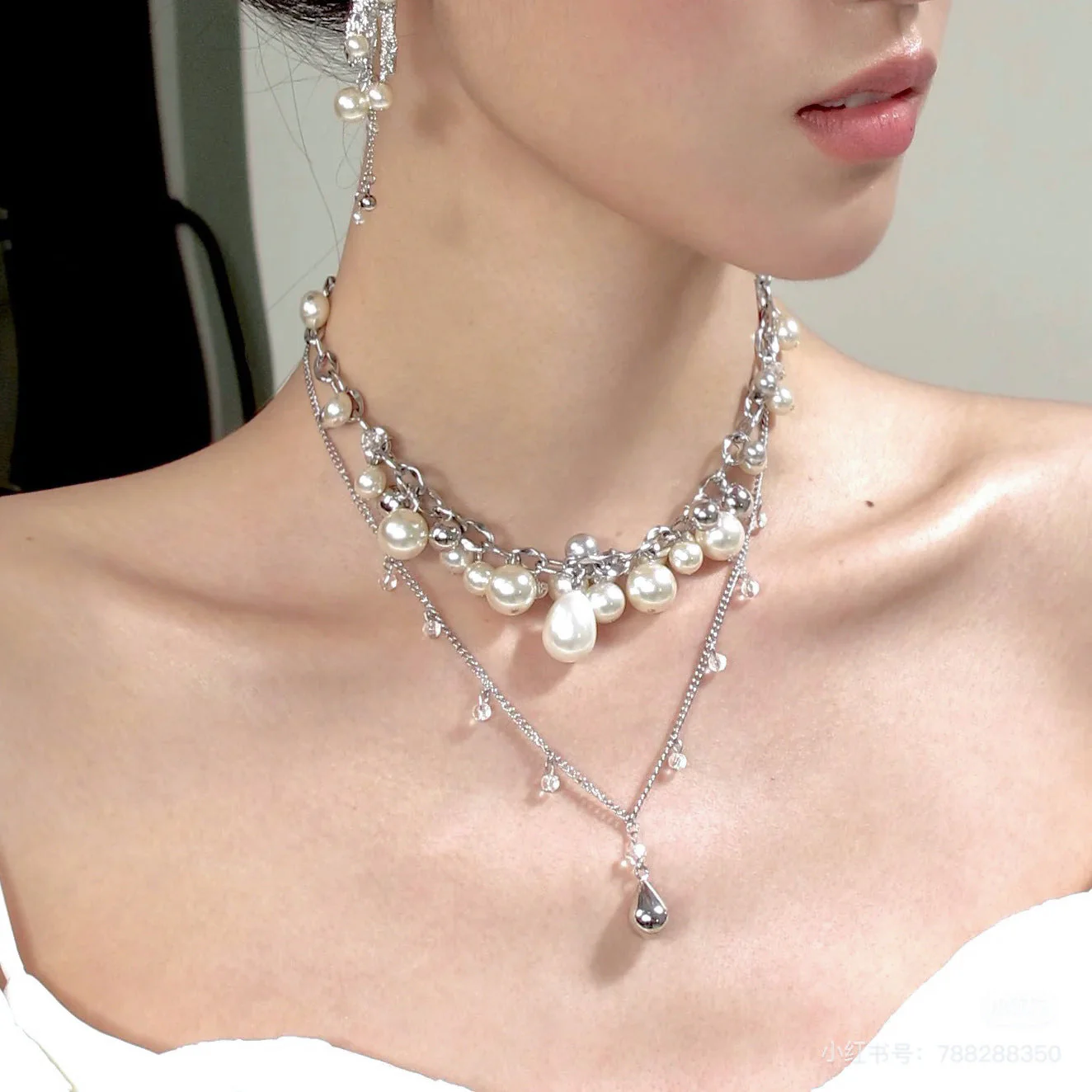Waterdrop Pearl Double Layer Stackable NeckLace - Image 3