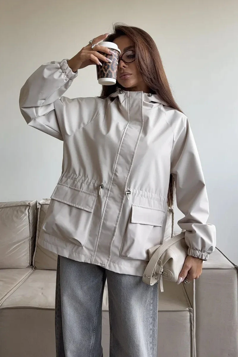 Waterproof Hooded Drawstring Loose Casual Outdoor Hiking Jacket - Image 11