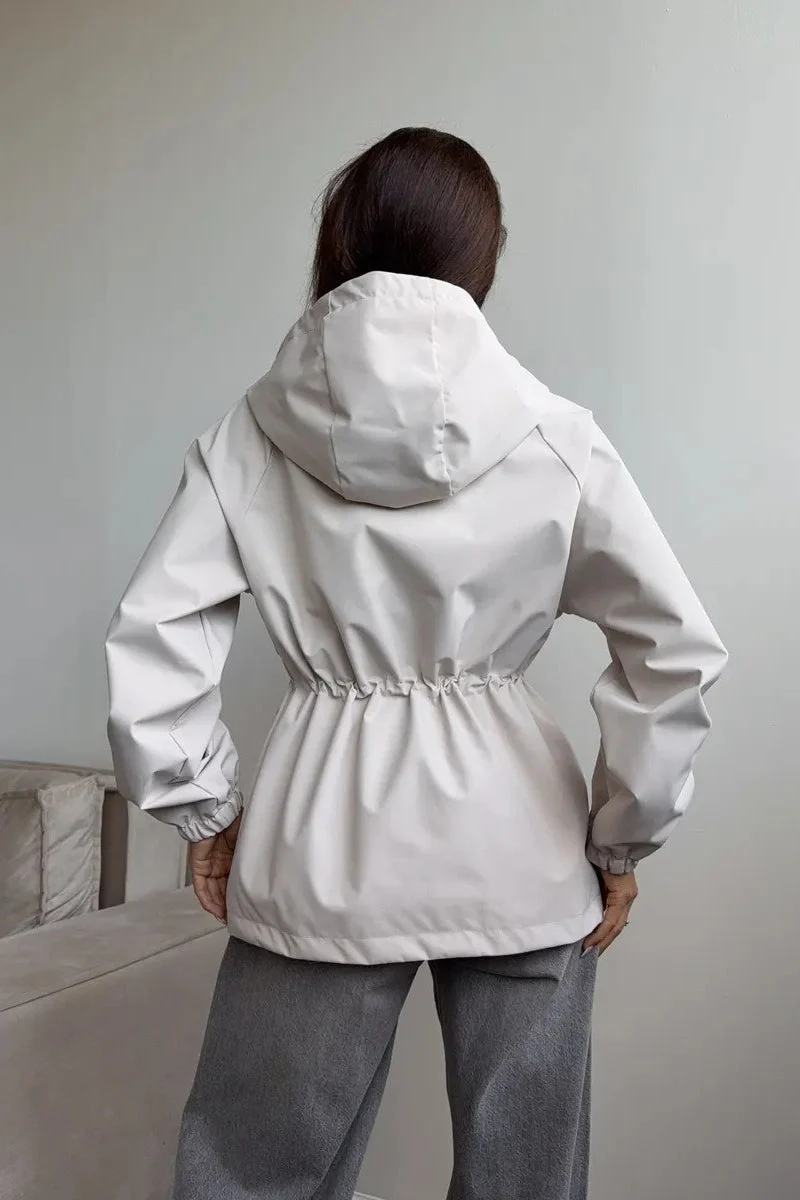 Waterproof Hooded Drawstring Loose Casual Outdoor Hiking Jacket - Image 13