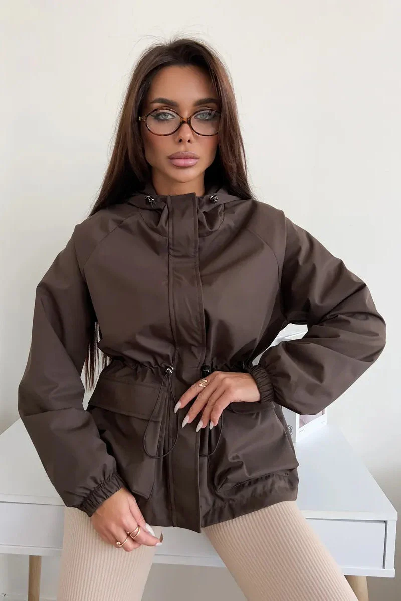 Waterproof Hooded Drawstring Loose Casual Outdoor Hiking Jacket - Image 3