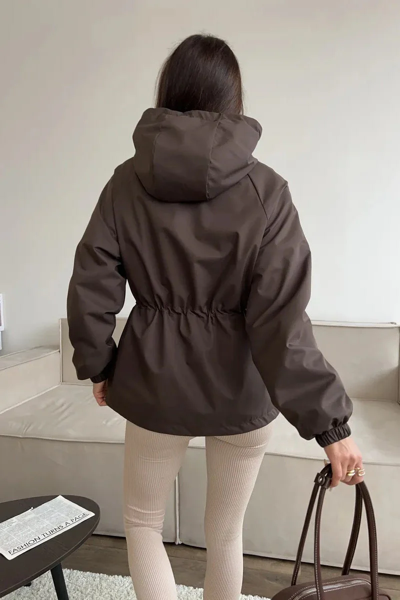 Waterproof Hooded Drawstring Loose Casual Outdoor Hiking Jacket - Image 4