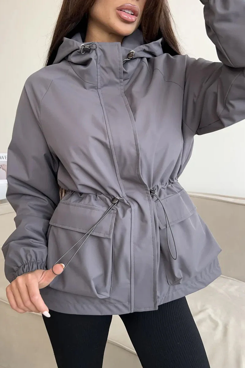 Waterproof Hooded Drawstring Loose Casual Outdoor Hiking Jacket - Image 6