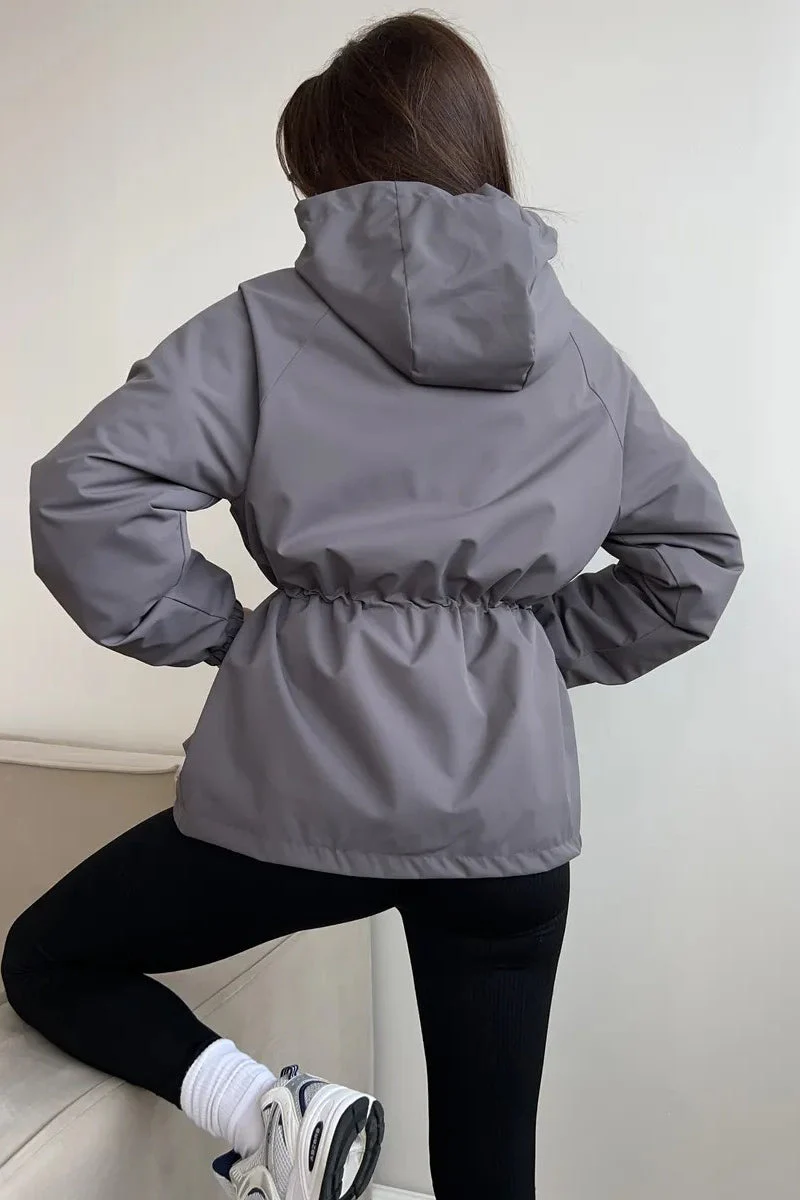 Waterproof Hooded Drawstring Loose Casual Outdoor Hiking Jacket - Image 9