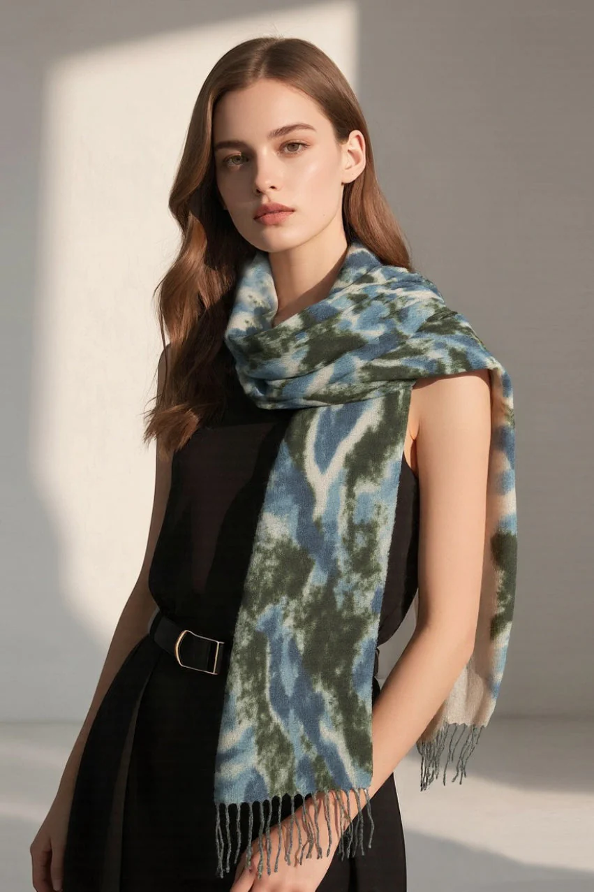 Wave Print Acrylic Blend Scarf - Image 2