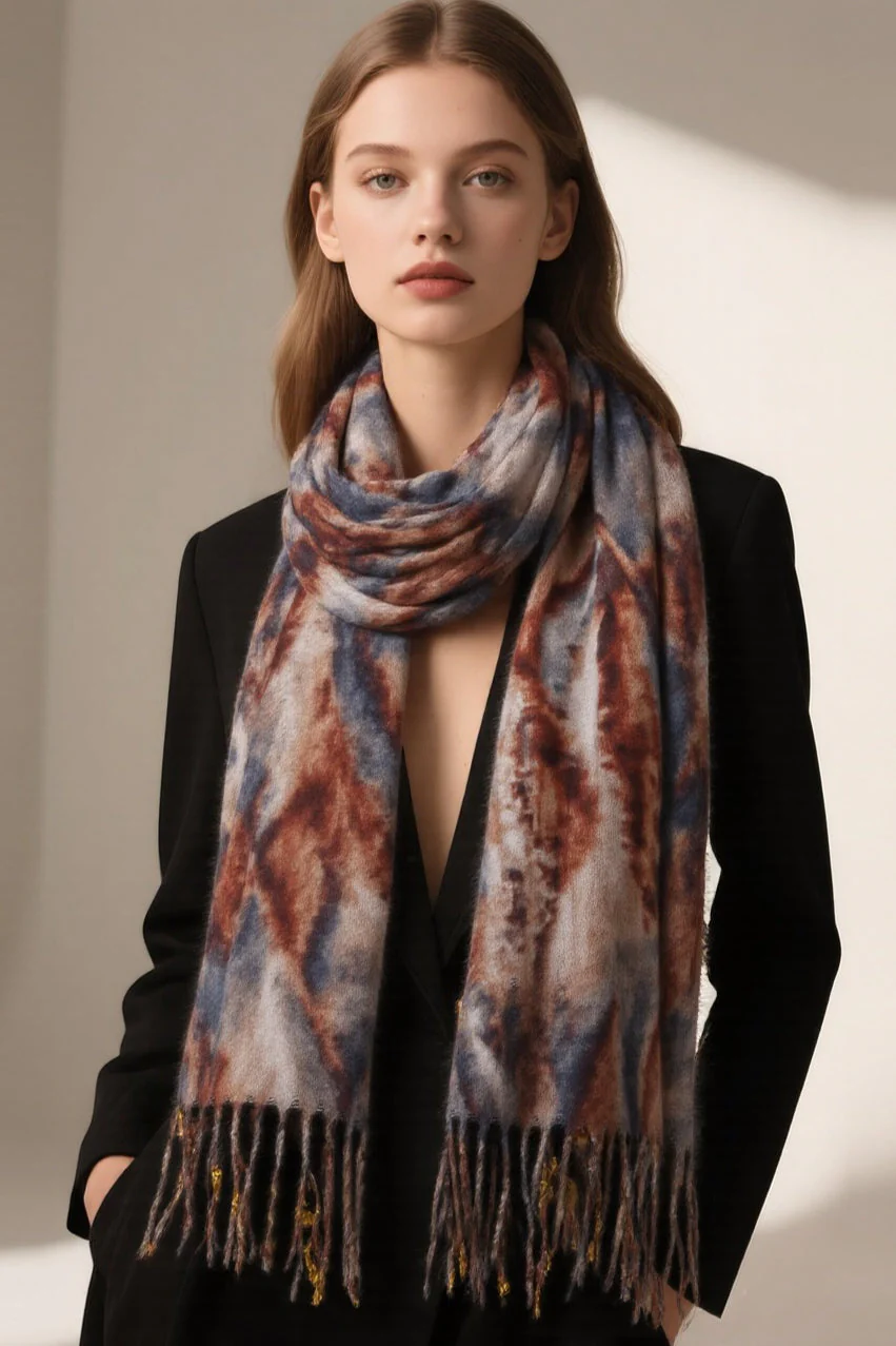 Wave Print Acrylic Blend Scarf - Image 3