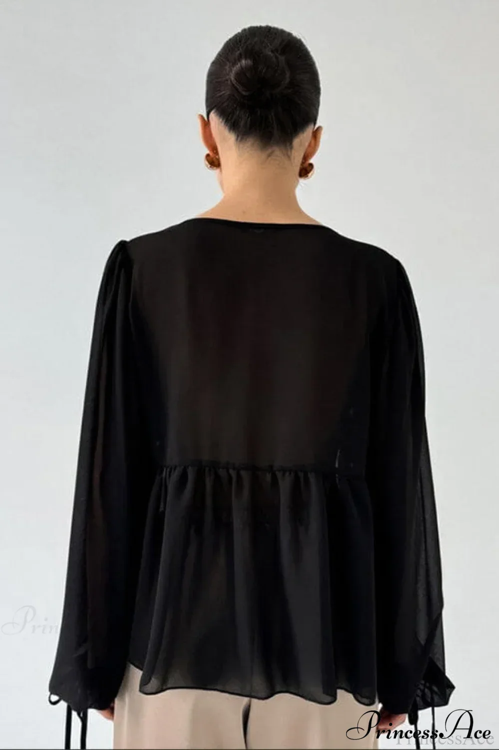 White Chiffon Ruffled Tie V Neck Blouse - Image 6