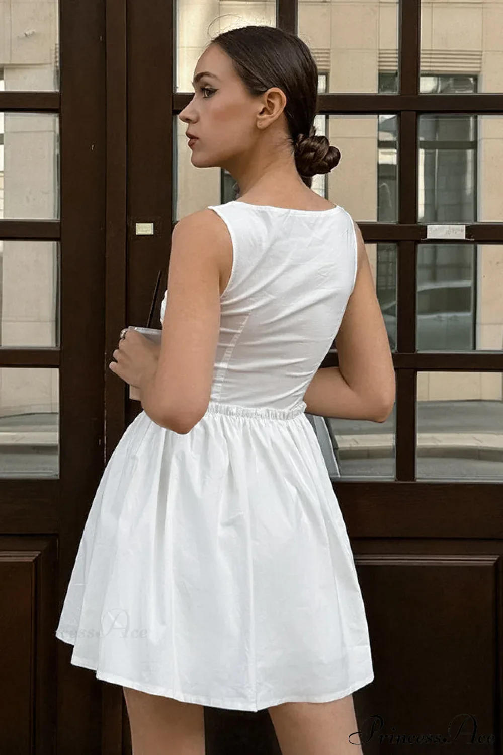 White Cotton A Line Cami Mini Dress - Image 4