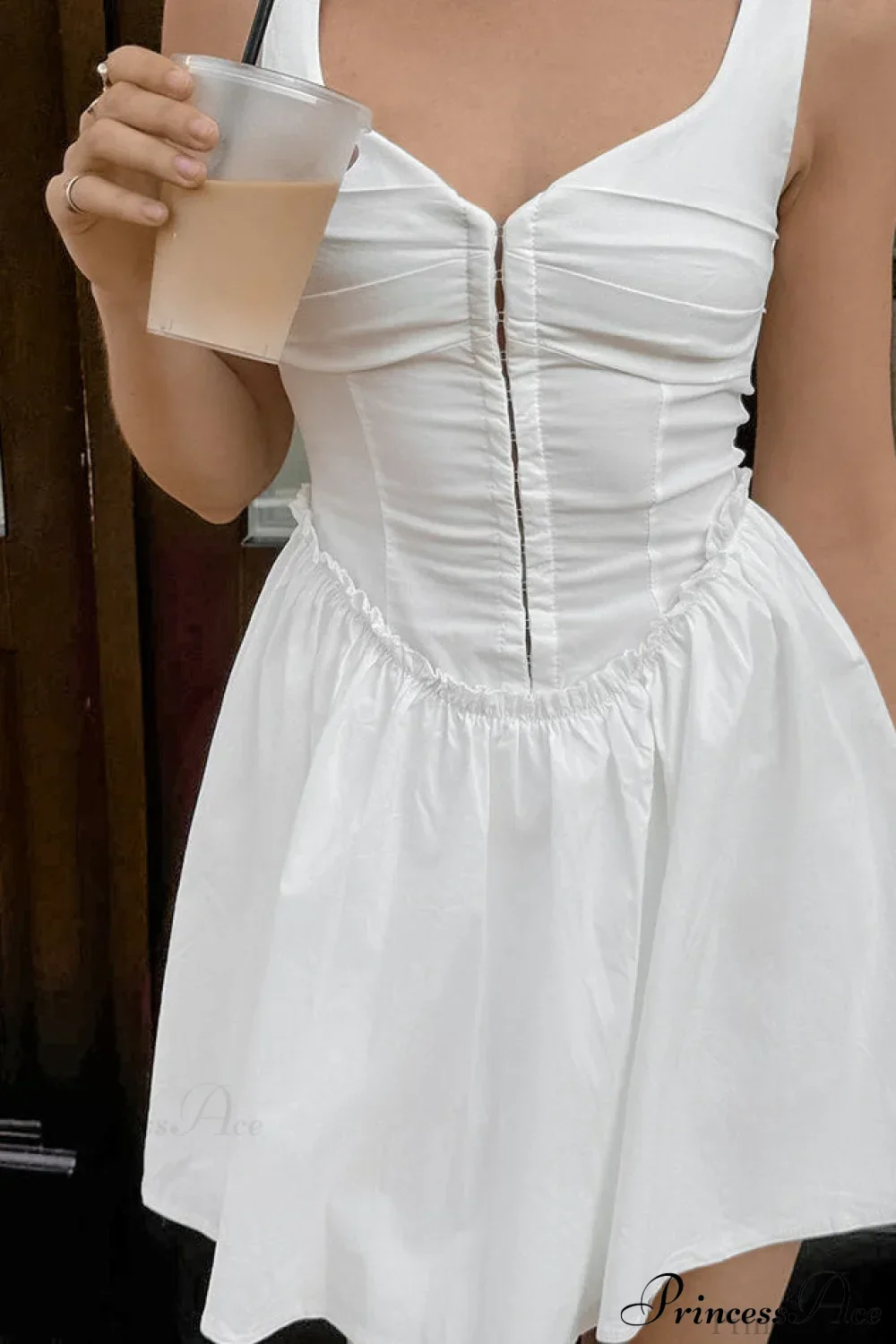 White Cotton A Line Cami Mini Dress - Image 5