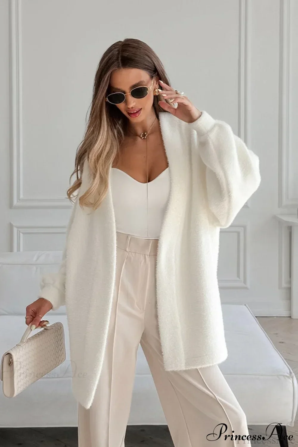 White Faux Fur Thickened Midi Elegant Coat - Image 2