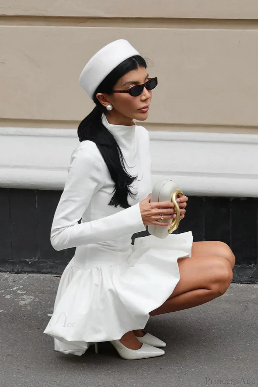 White Long Sleeve Bubble Hem Mini Dress - Image 2