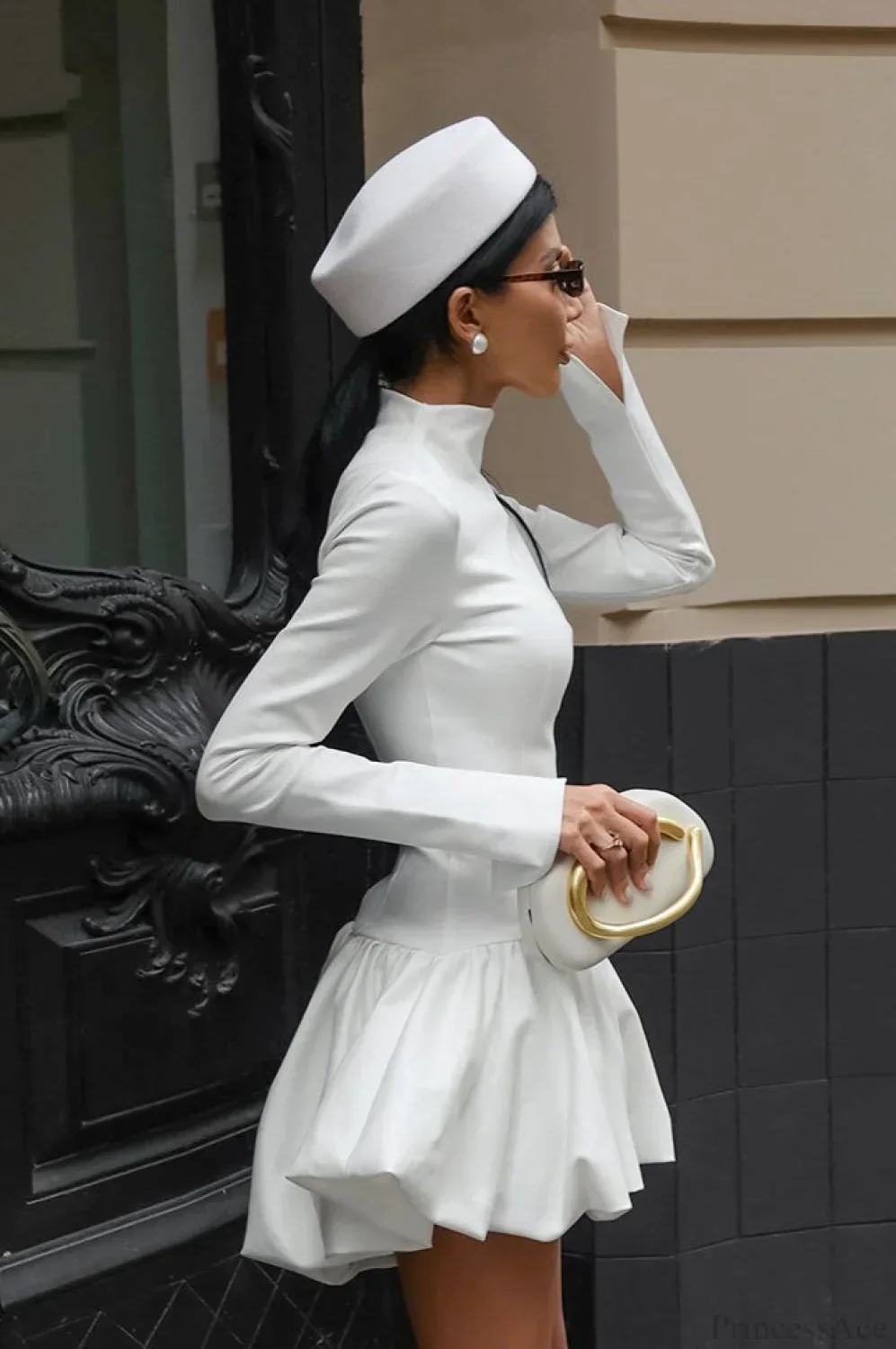 White Long Sleeve Bubble Hem Mini Dress - Image 3