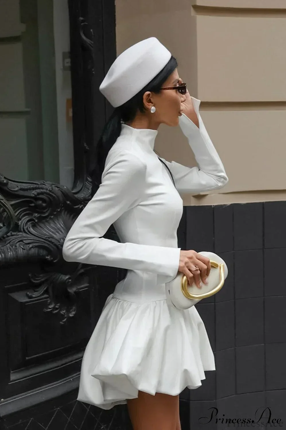 White Long Sleeve Bubble Hem Mini Dress - Image 5