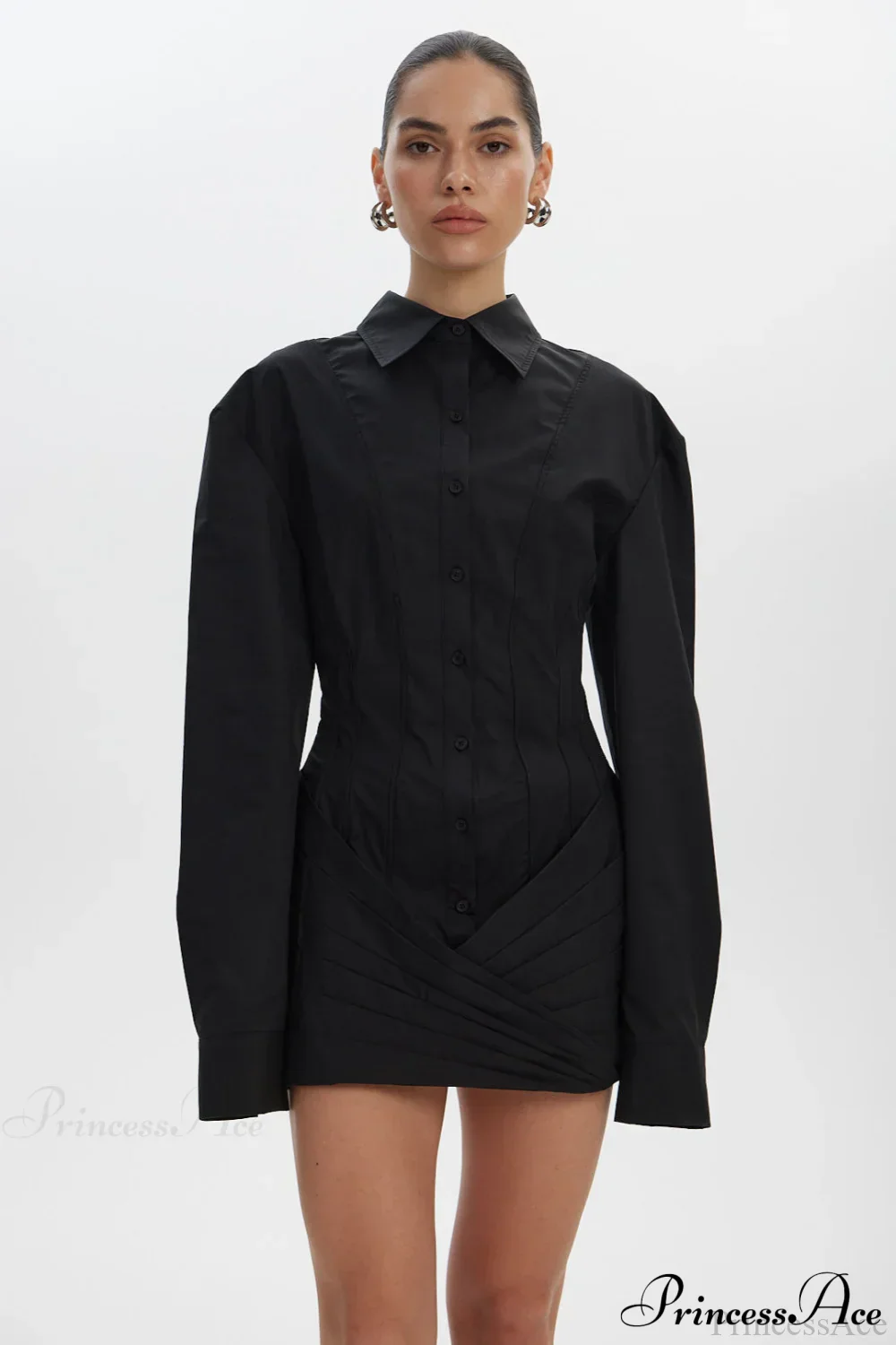 White Long Sleeve Tie Waist Fitted Mini Dress - Image 2
