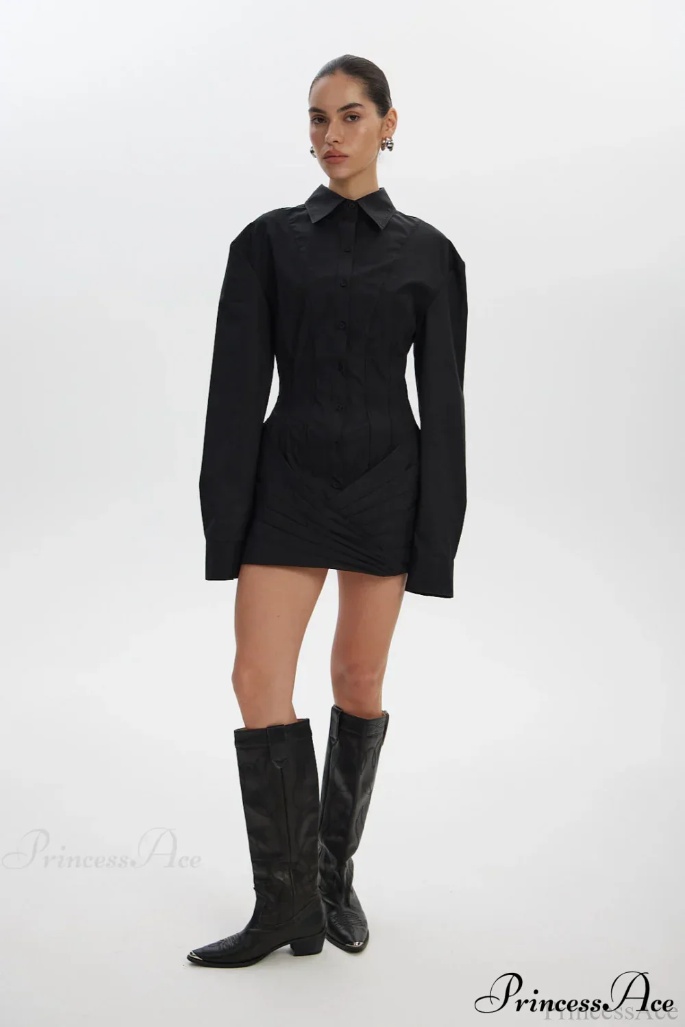 White Long Sleeve Tie Waist Fitted Mini Dress - Image 3
