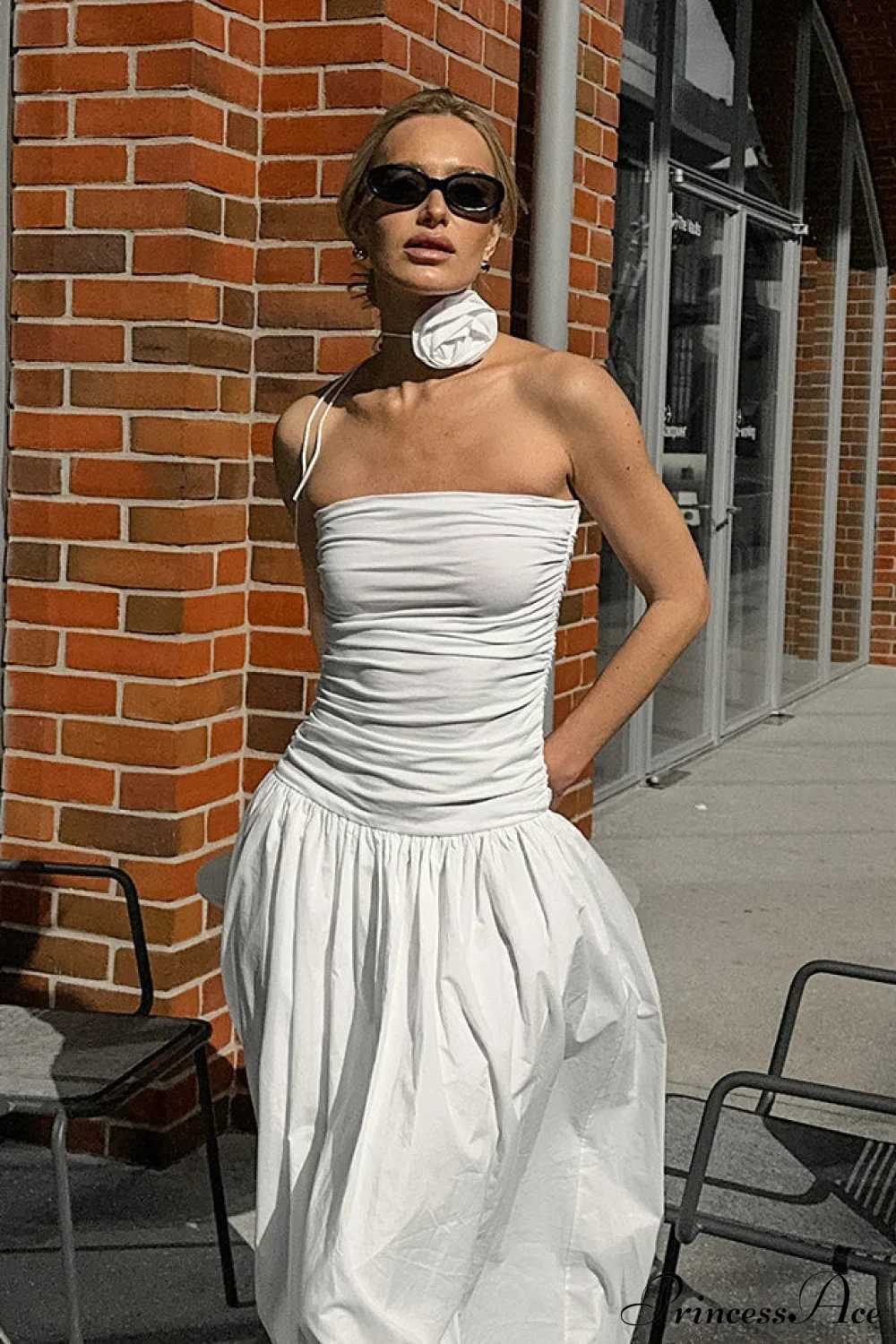 White Modal Strapless High Waist A Line Maxi Dress - Image 2