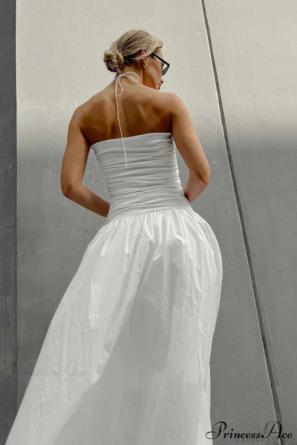 White Modal Strapless High Waist A Line Maxi Dress - Image 3