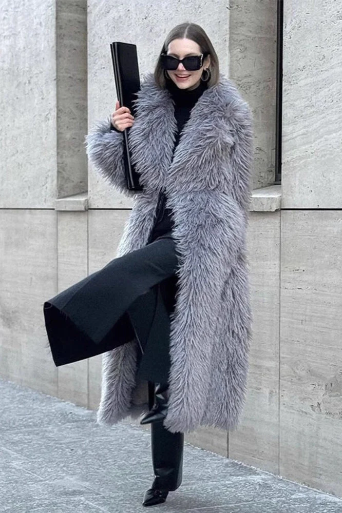 White Over the Knee Long Eco Faux Fur Overcoat - Image 2