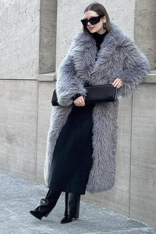 White Over the Knee Long Eco Faux Fur Overcoat - Image 3