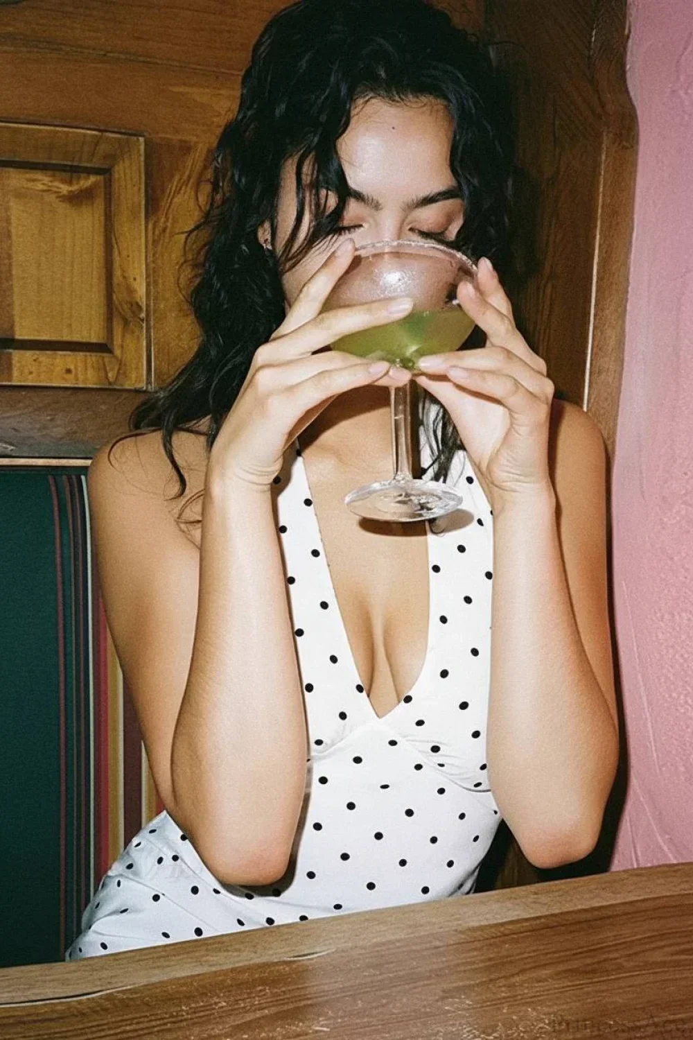 White Polka Dot Halter V-Neck Maxi Dress - Image 3