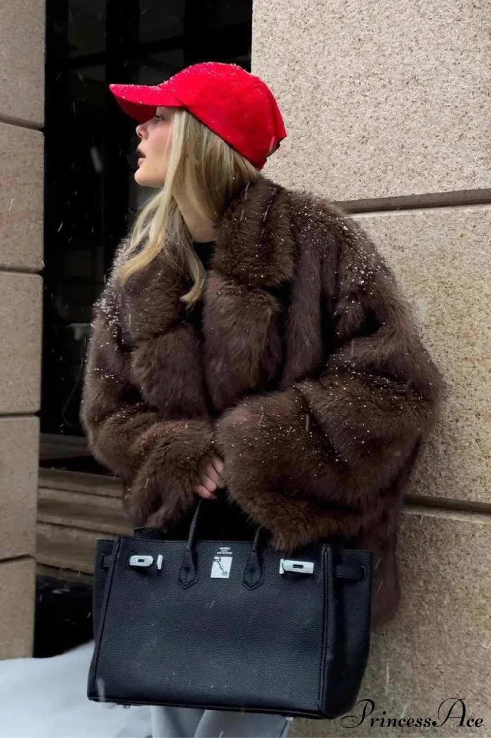 White Tip-Dyed Faux Fox Fur Mid-Length Coat - Image 7