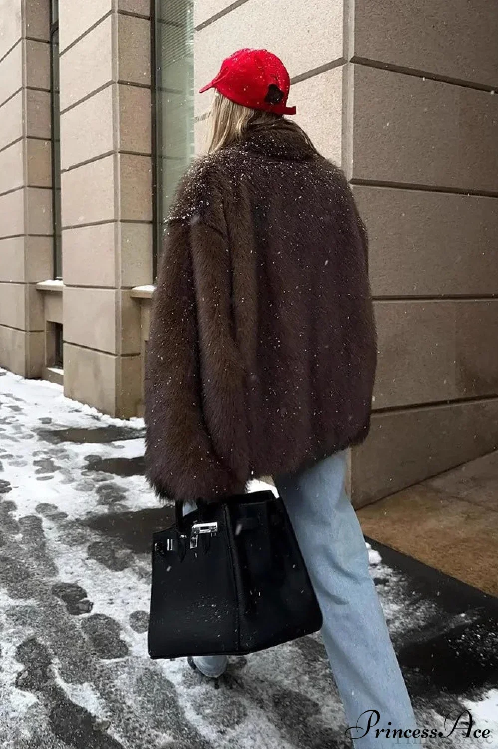 White Tip-Dyed Faux Fox Fur Mid-Length Coat - Image 8