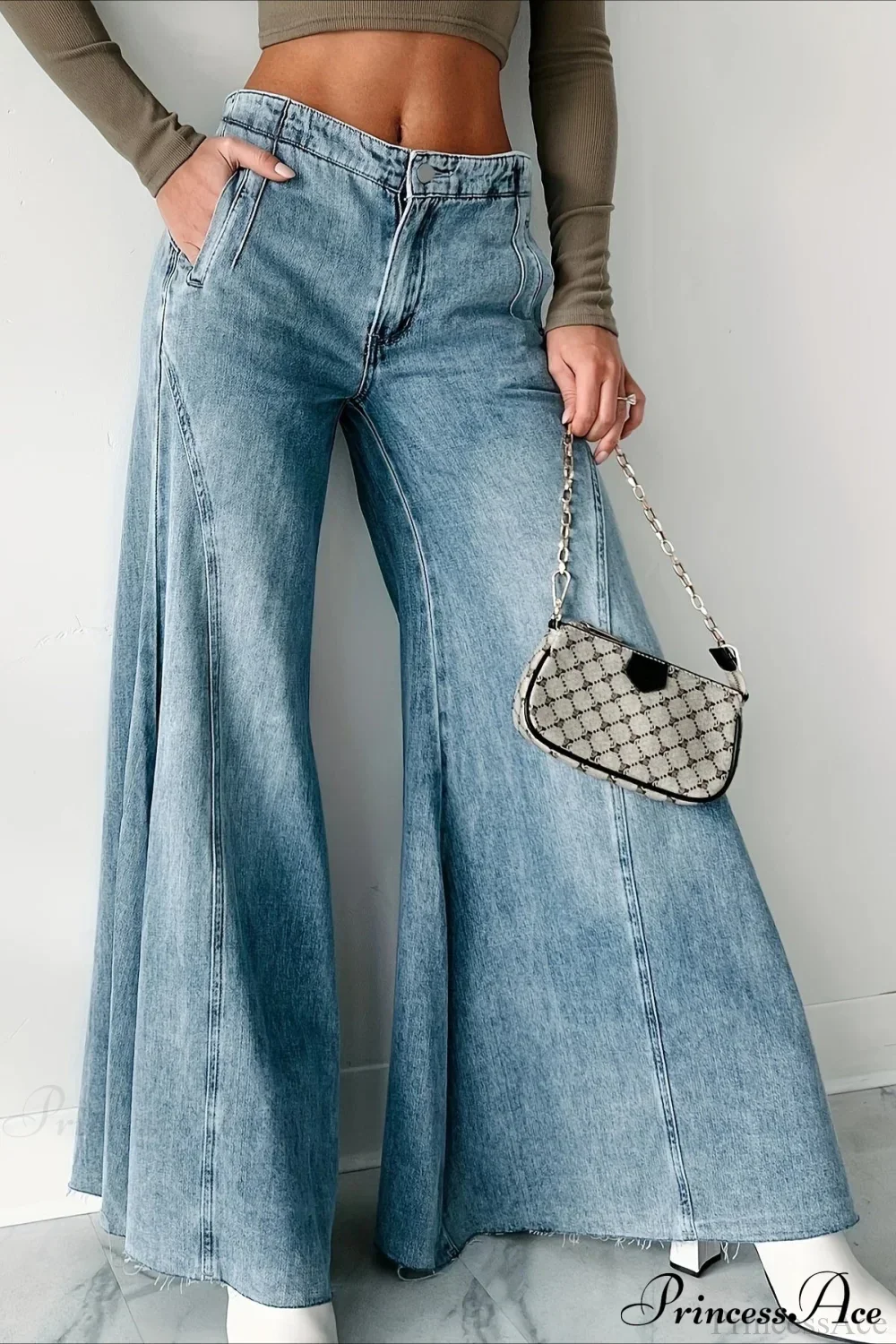 Wide Leg Washed Denim Elegant Simple Jeans - Image 3