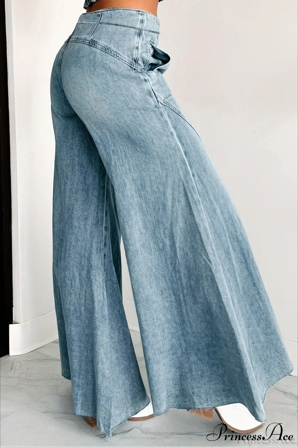 Wide Leg Washed Denim Elegant Simple Jeans - Image 4
