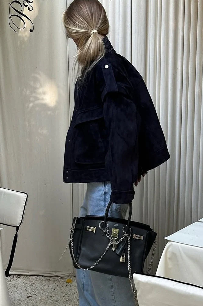 Wide Shoulder Suede Pocket Jacket - Image 10