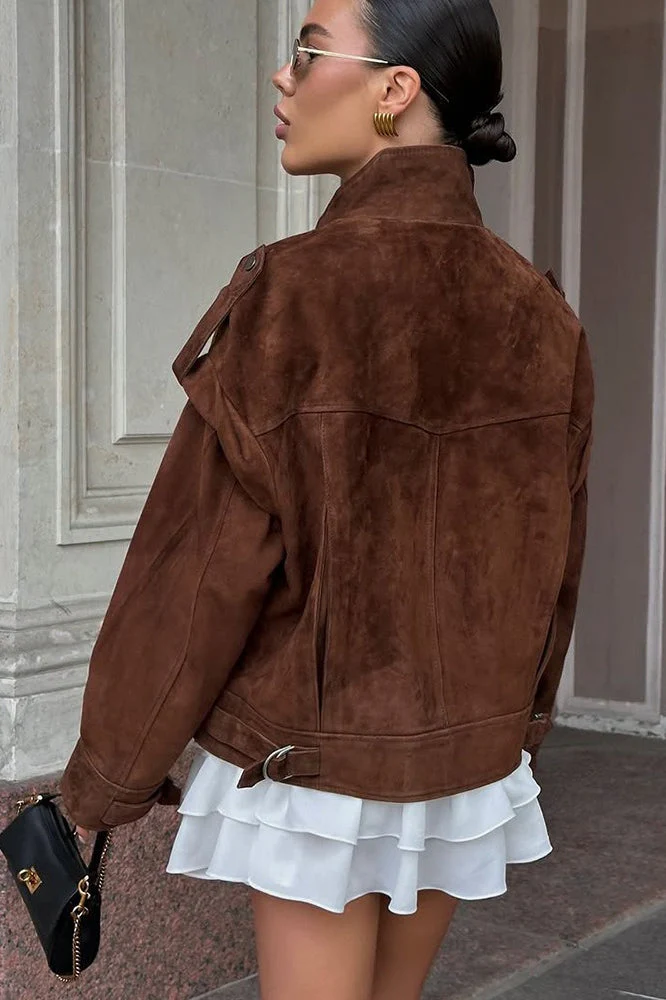 Wide Shoulder Suede Pocket Jacket - Image 2