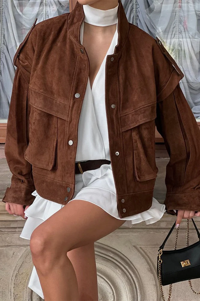 Wide Shoulder Suede Pocket Jacket - Image 3