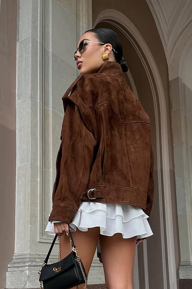 Wide Shoulder Suede Pocket Jacket - Image 5