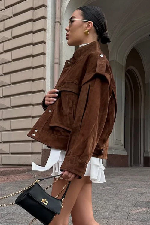 Wide Shoulder Suede Pocket Jacket - Image 7