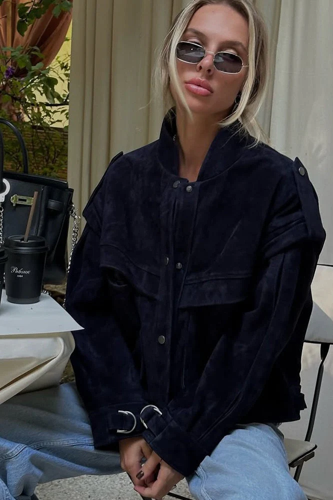 Wide Shoulder Suede Pocket Jacket - Image 8