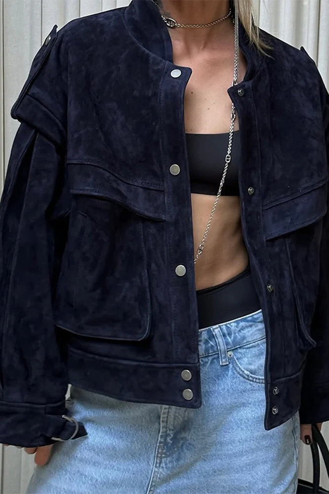Wide Shoulder Suede Pocket Jacket - Image 9