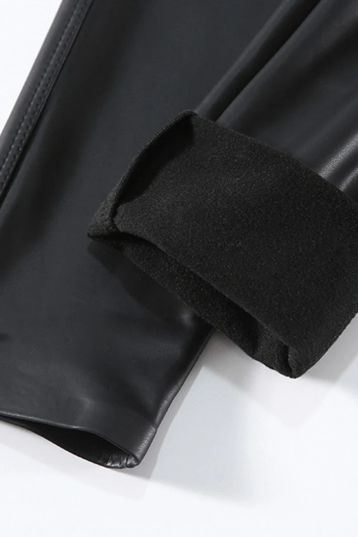 Wind-Resistant Tapered Faux Leather Thermal Leggings - Image 7