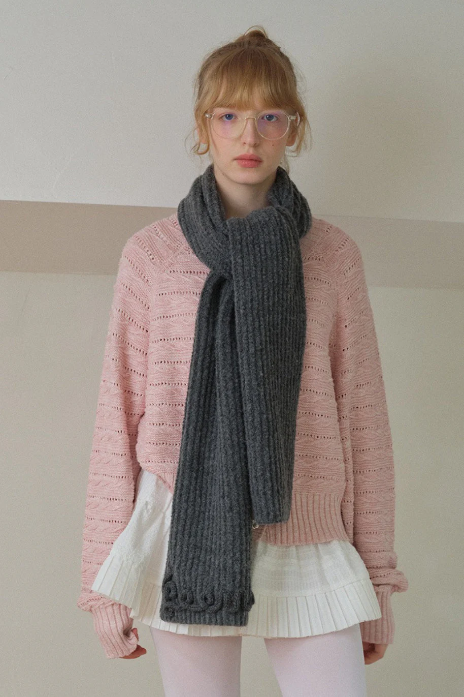 Wool Blend 3D Hand-Crocheted Letter Solid Scarf - Image 4