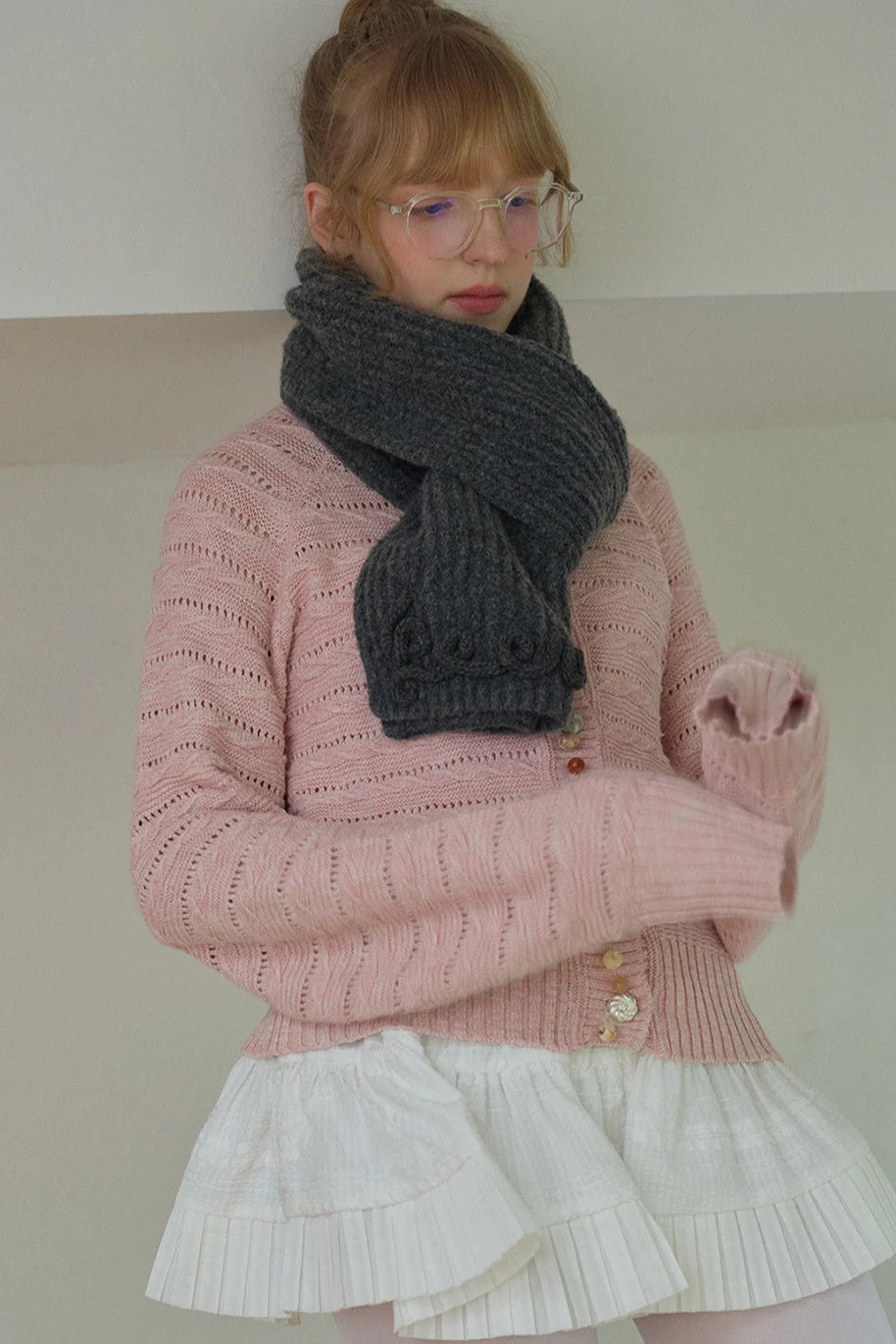 Wool Blend 3D Hand-Crocheted Letter Solid Scarf - Image 5