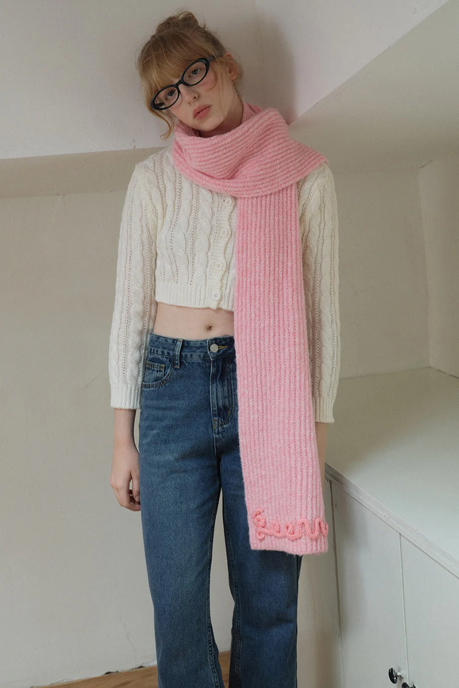 Wool Blend 3D Hand-Crocheted Letter Solid Scarf - Image 6