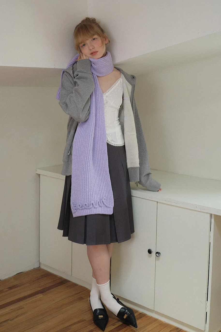 Wool Blend 3D Hand-Crocheted Letter Solid Scarf - Image 9