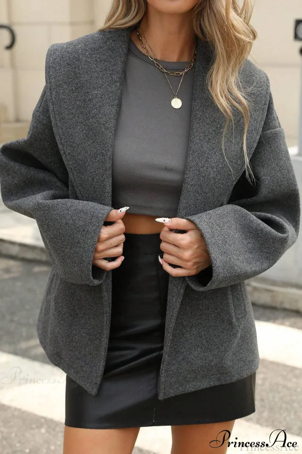Wool Blend Collar Street Fashion Casual Coat - Image 3