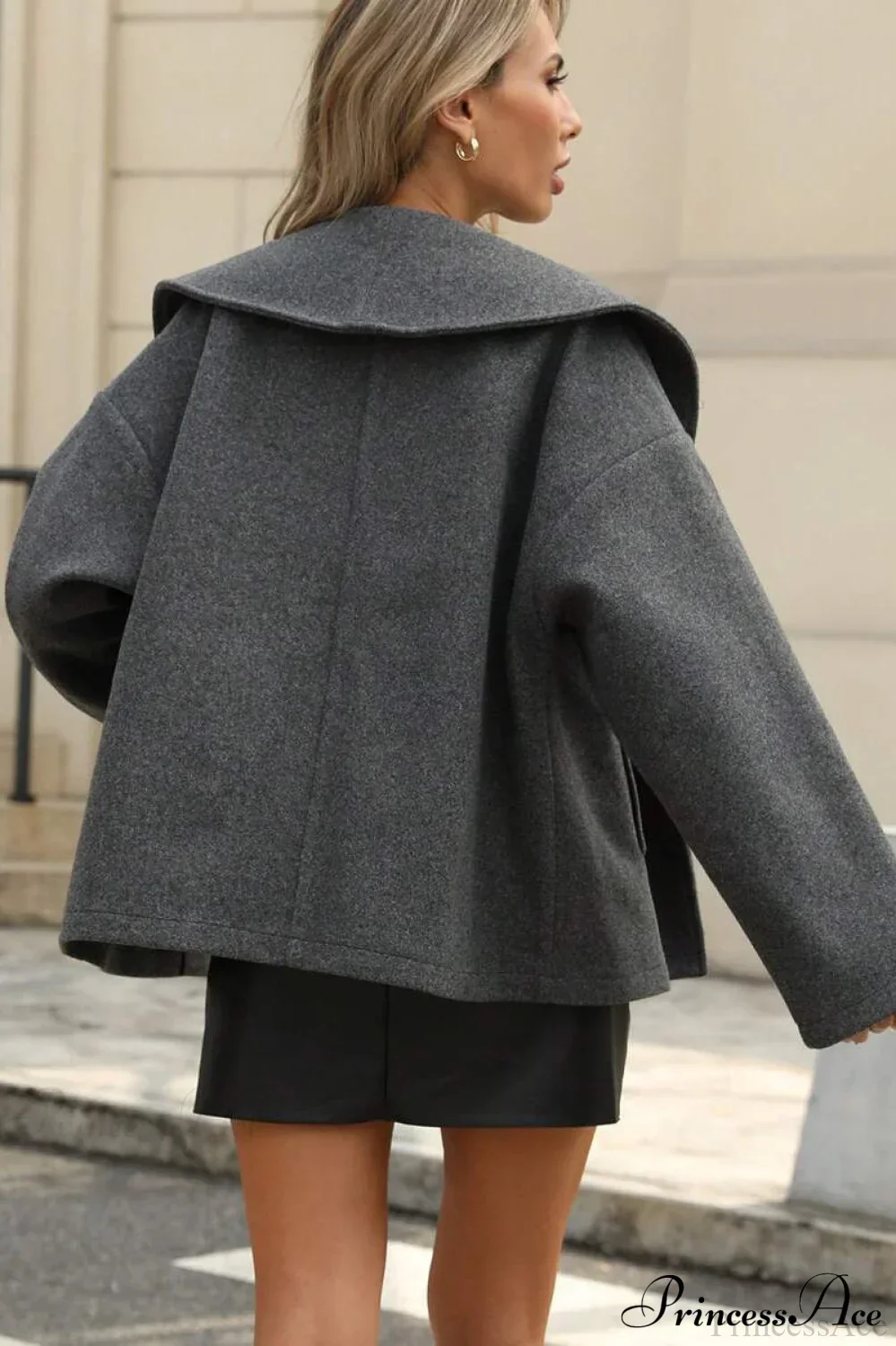 Wool Blend Collar Street Fashion Casual Coat - Image 4