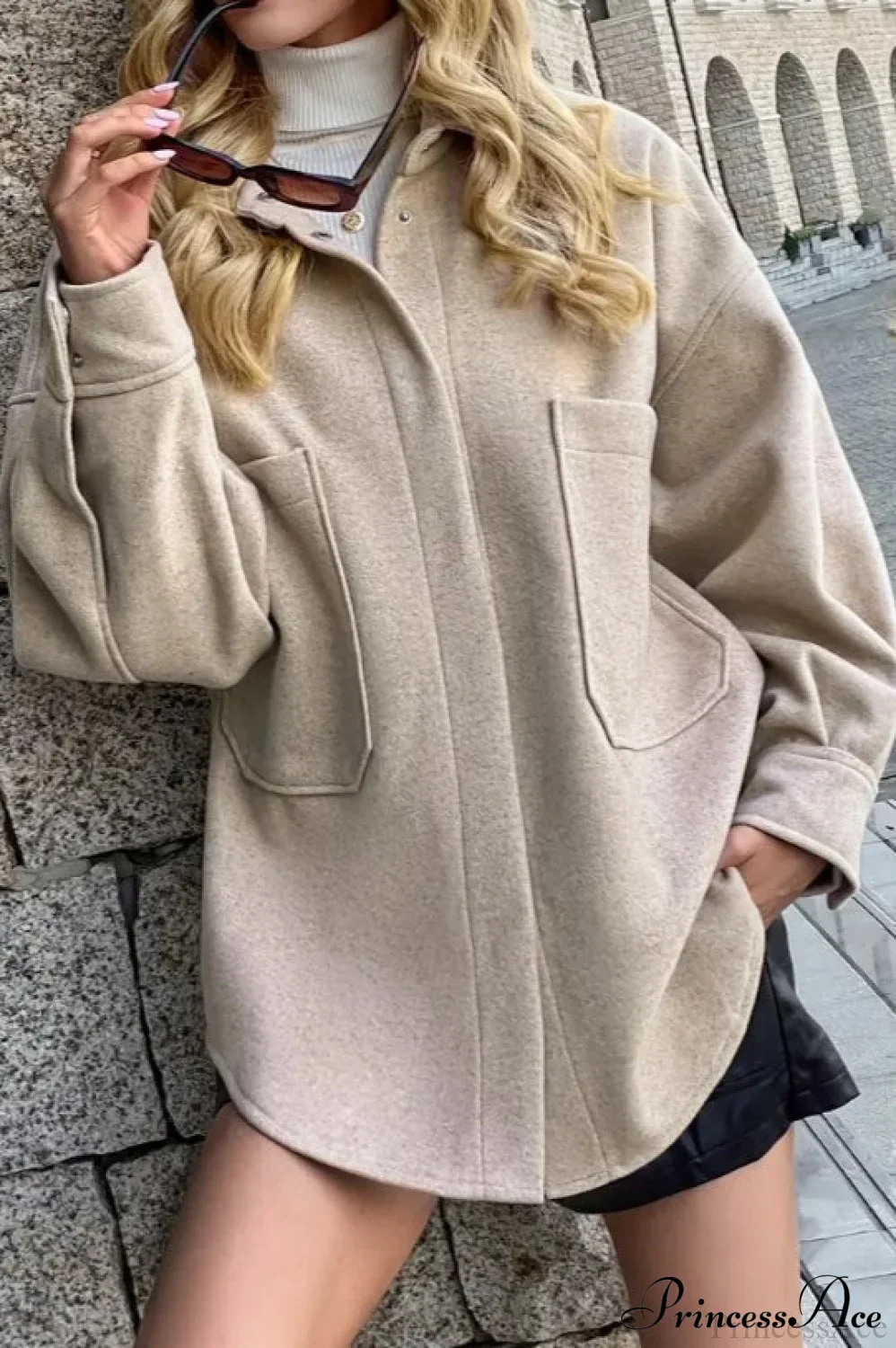 Wool Blend Collared Casual Short Coat - Image 2