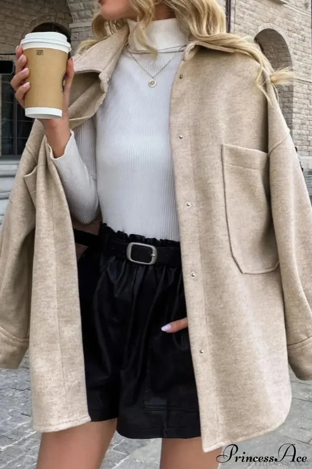 Wool Blend Collared Casual Short Coat - Image 3