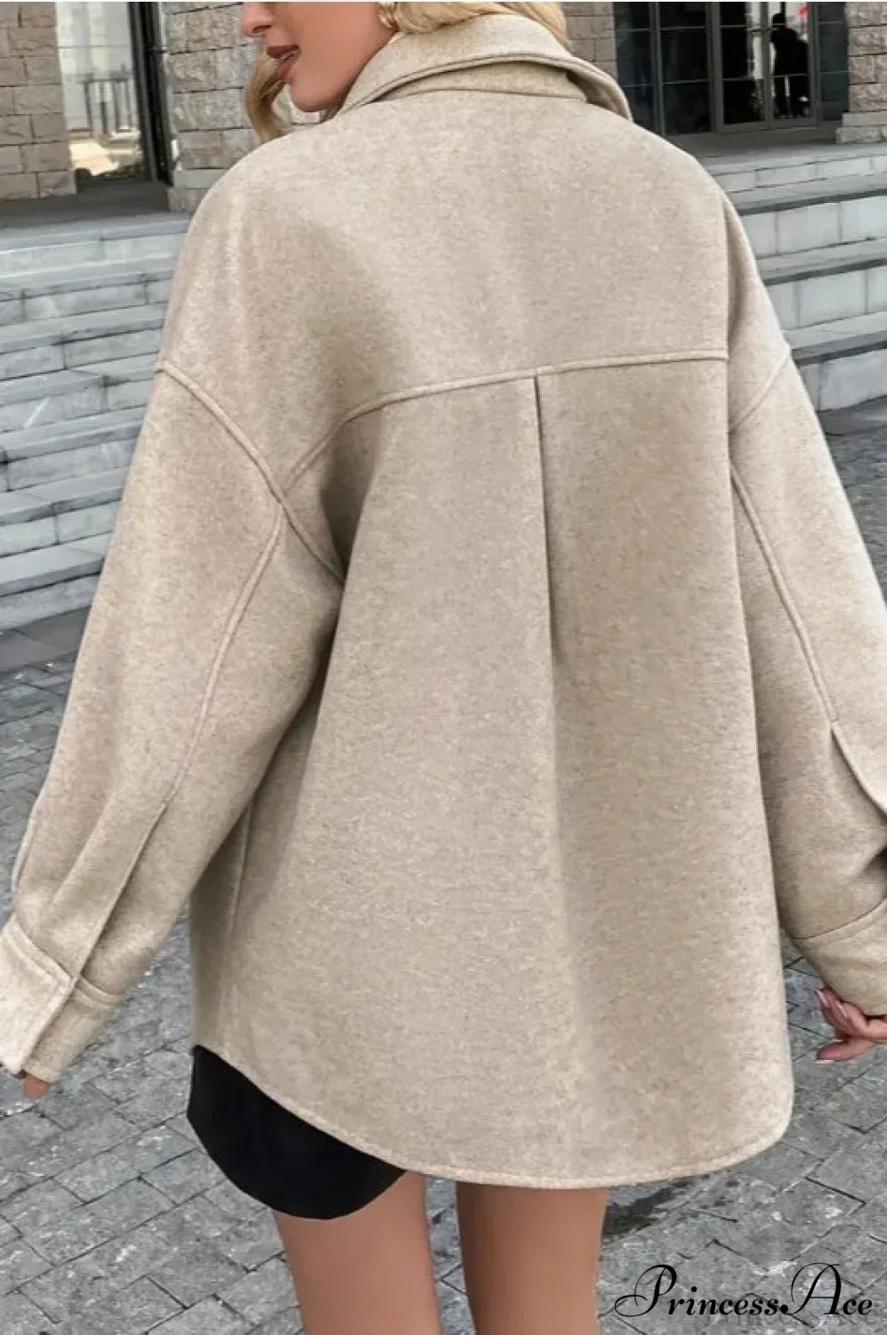 Wool Blend Collared Casual Short Coat - Image 4