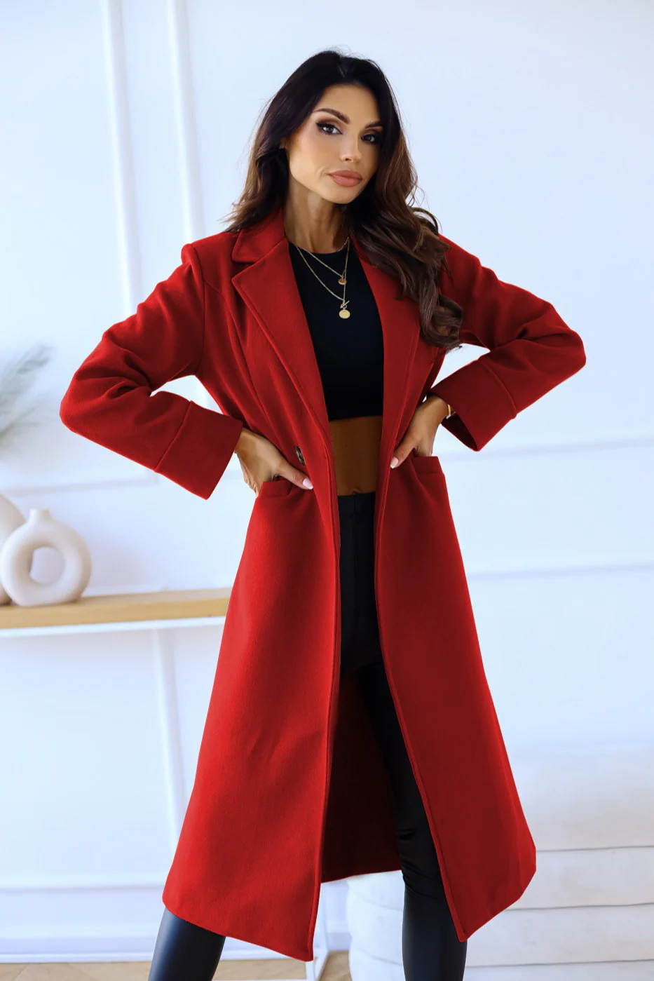 Wool Blend Double Breasted Lapel Elegant Overcoat - Image 2