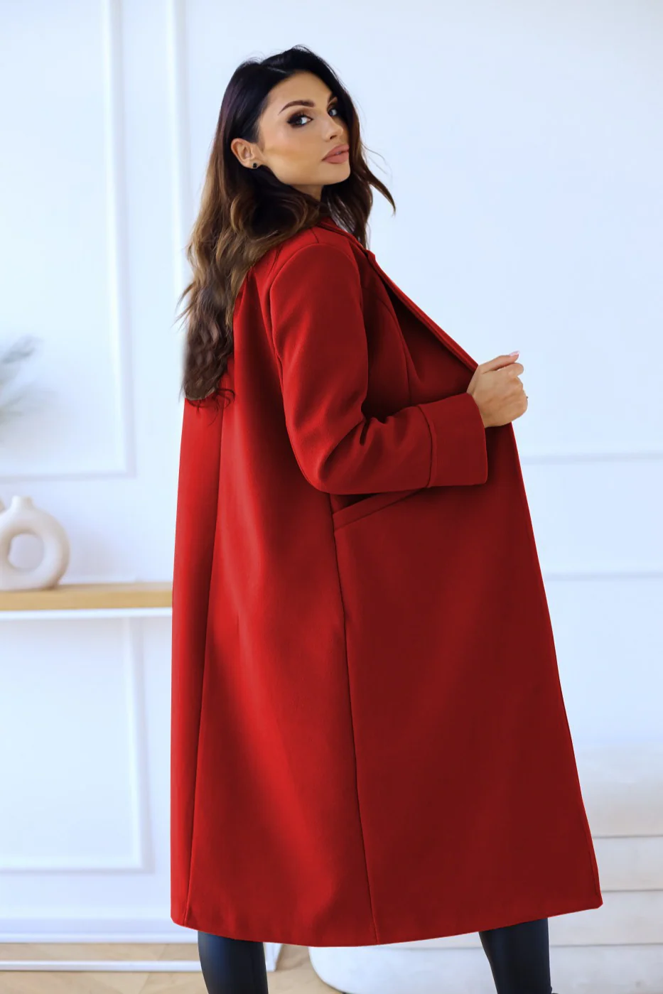 Wool Blend Double Breasted Lapel Elegant Overcoat - Image 3