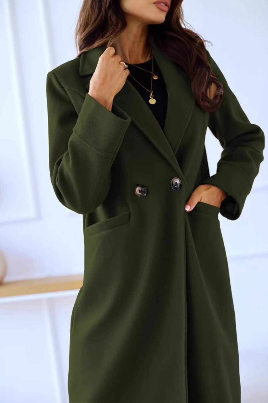 Wool Blend Double Breasted Lapel Elegant Overcoat - Image 4